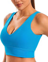 Smooth Sports Bras for Women Longline Workout Crop Tops Deep V-Neck Padded Yoga Bra Basic Wireless Bra
