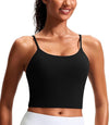 Smooth Scoop Neck Crop Tank Tops for Women Longline Workout Sports Bras Padded Yoga