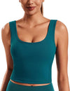 Smooth Womens Workout Tank Tops U Neck Longline Sports Bra Padded Yoga Crop Tank Top with Built in Bra