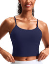 Smooth Scoop Neck Crop Tank Tops for Women Longline Workout Sports Bras Padded Yoga