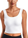 Smooth Womens Workout Tank Tops U Neck Longline Sports Bra Padded Yoga Crop Tank Top with Built in Bra