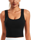 Smooth Womens Workout Tank Tops U Neck Longline Sports Bra Padded Yoga Crop Tank Top with Built in Bra