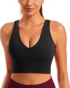 Smooth Sports Bras for Women Longline Workout Crop Tops Deep V-Neck Padded Yoga Bra Basic Wireless Bra