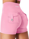 CoreFlex Scrunch Workout Shorts with Pockets for Women 4.5" High Waisted Cargo Gym Biker Shorts Tummy Control Yoga