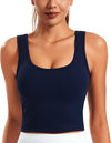 Smooth Womens Workout Tank Tops U Neck Longline Sports Bra Padded Yoga Crop Tank Top with Built in Bra