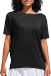 Ice Silk Women's Short Sleeve Workout Shirts Quick Dry Boat Neck Loose Fit Athletic Running Tee Tops