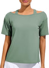 Ice Silk Women's Short Sleeve Workout Shirts Quick Dry Cold Shoulder Loose Fit Athletic Running Tee Tops