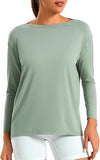 Ice Silk Boat Neck Long Sleeve Workout Tops for Women Loose Fit Athletic Running Gym Yoga Shirts
