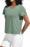 Ice Silk Women's Short Sleeve Workout Shirts Loose Fit Side Slits Athletic Tee Tops
