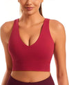 Smooth Sports Bras for Women Longline Workout Crop Tops Deep V-Neck Padded Yoga Bra Basic Wireless Bra