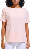 Ice Silk Women's Short Sleeve Workout Shirts Quick Dry Boat Neck Loose Fit Athletic Running Tee Tops