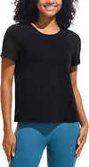 Ice Silk Women's Short Sleeve Workout Shirts Loose Fit Side Slits Athletic Tee Tops