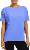 Ice Silk Women's Short Sleeve Workout Shirts Quick Dry Boat Neck Loose Fit Athletic Running Tee Tops