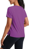 Ice Silk Women's Short Sleeve Workout Shirts Loose Fit Side Slits Athletic Tee Tops