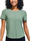 Ice Silk Short Sleeve Women's Workout Shirts Loose Fit Side Slits Athletic Tee Tops