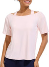 Ice Silk Women's Short Sleeve Workout Shirts Quick Dry Cold Shoulder Loose Fit Athletic Running Tee Tops