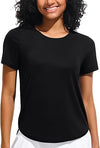 Ice Silk Short Sleeve Women's Workout Shirts Loose Fit Side Slits Athletic Tee Tops