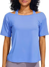 Ice Silk Women's Short Sleeve Workout Shirts Quick Dry Cold Shoulder Loose Fit Athletic Running Tee Tops