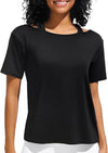 Ice Silk Women's Short Sleeve Workout Shirts Quick Dry Cold Shoulder Loose Fit Athletic Running Tee Tops