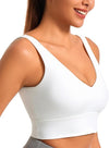 Smooth Sports Bras for Women Longline Workout Crop Tops Deep V-Neck Padded Yoga Bra Basic Wireless Bra
